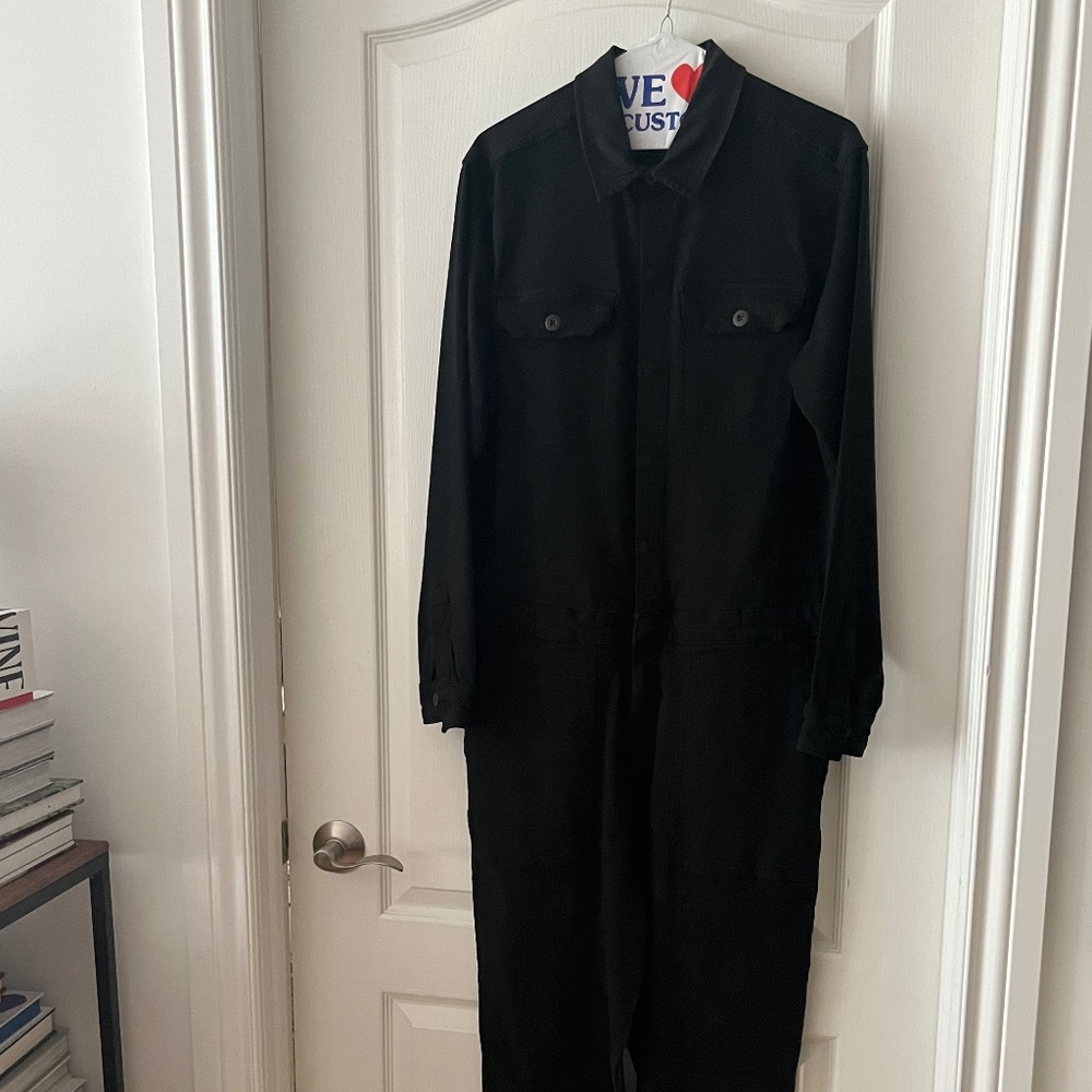 Black Cotton Button front + Zipper Jumpsuit